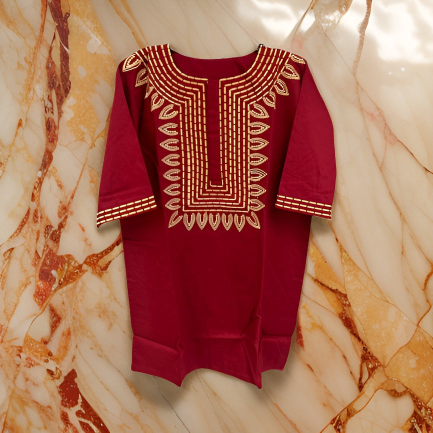 Maroon Gold Embroidered T'Challa Short Sleeves Shirt - Premium African Apparel from MAGOS - Just $35! Shop this and more African Apparel now 
