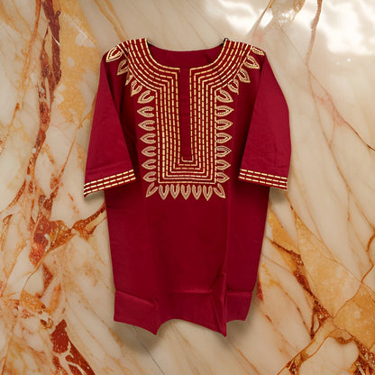 Maroon Gold Embroidered T'Challa Short Sleeves Shirt - Premium African Apparel from MAGOS - Just $35! Shop this and more African Apparel now 
