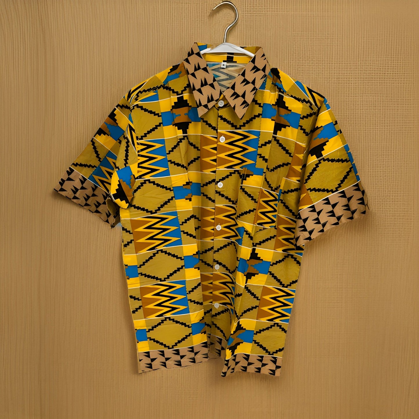 Men's Yellow/Black/Teal/Gold African Print Kente Shirt - Premium African Apparel from MAGOS - Just $18! Shop this and more African Apparel now 
