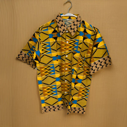 Men's Yellow/Black/Teal/Gold African Print Kente Shirt - Premium African Apparel from MAGOS - Just $18! Shop this and more African Apparel now 