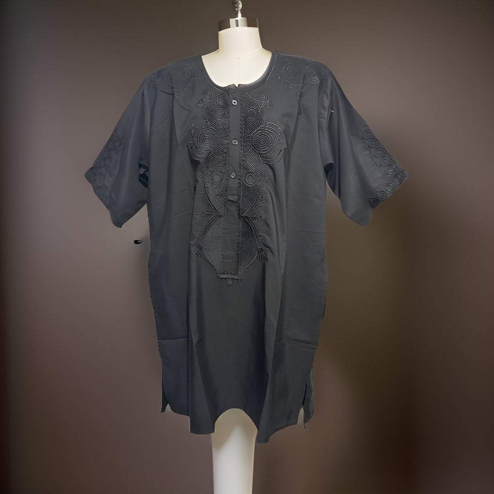 Men's African Solid Black Embroidered Color Dashiki Top - Premium African Apparel from MAGOS - Just $30! Shop this and more African Apparel now 