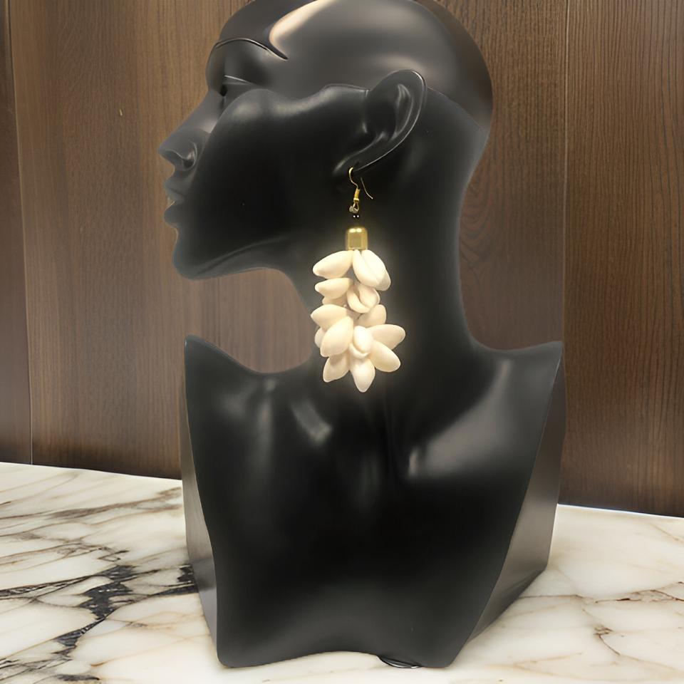 Clustered Floral Design Cowrie Shell Drop Earrings