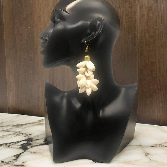 Clustered Floral Design Cowrie Shell Drop Earrings