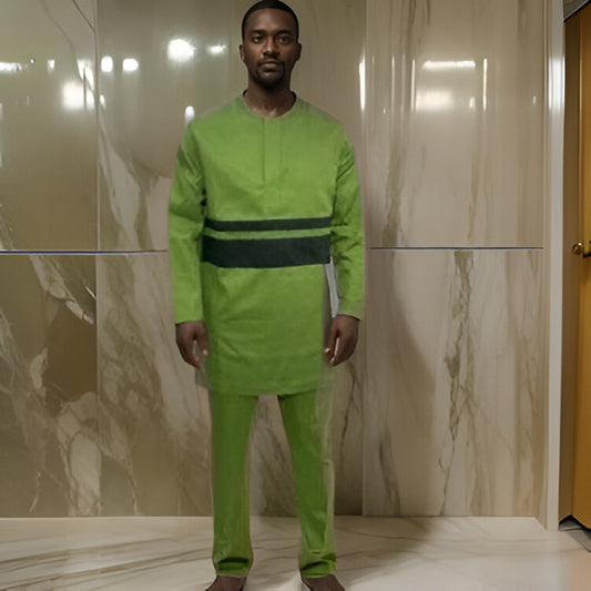Men's Green African Style Pants Set