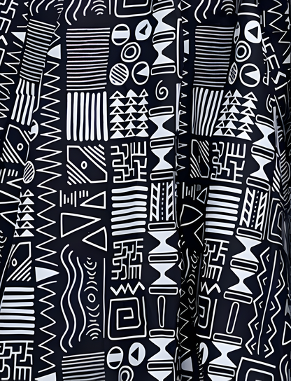 African Black/White Print Midi Skirt