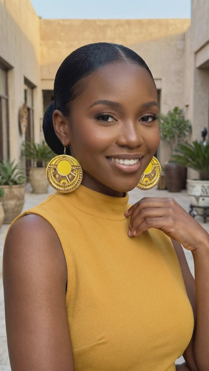 African Tribal Gold Statement hoop Earrings