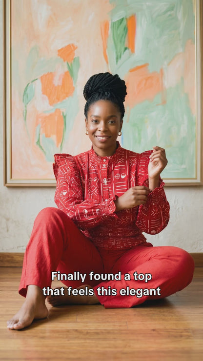 African Inspired Red Tribal Print Top