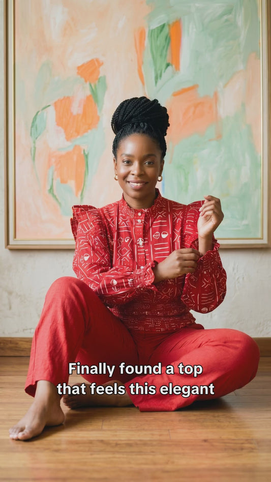 African Inspired Red Tribal Print Top