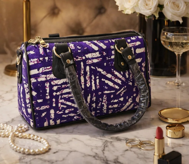 Purple White African Print Purse