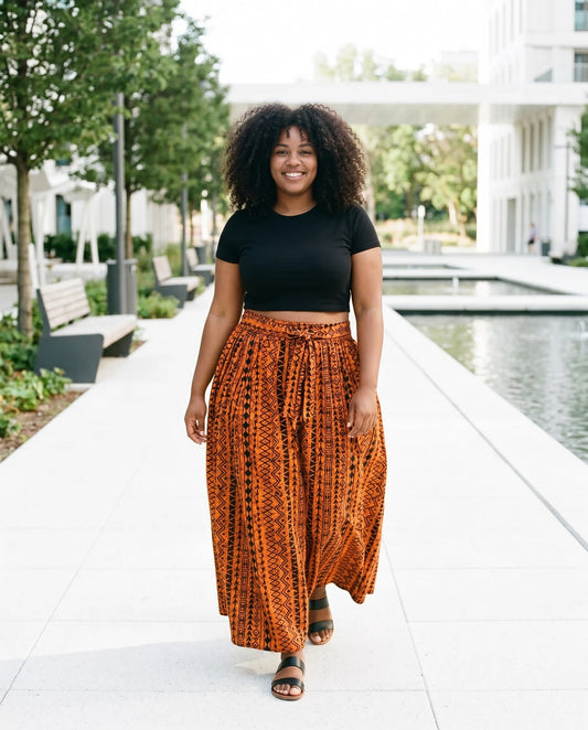 Orange and Black Bold African Print Maxi Skirt