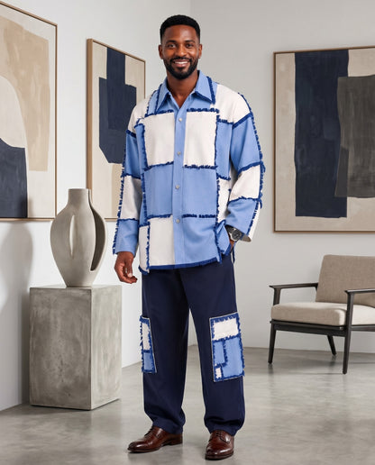 Native Wear Men's Two-Piece Designer Patchwork Hip Hop Set