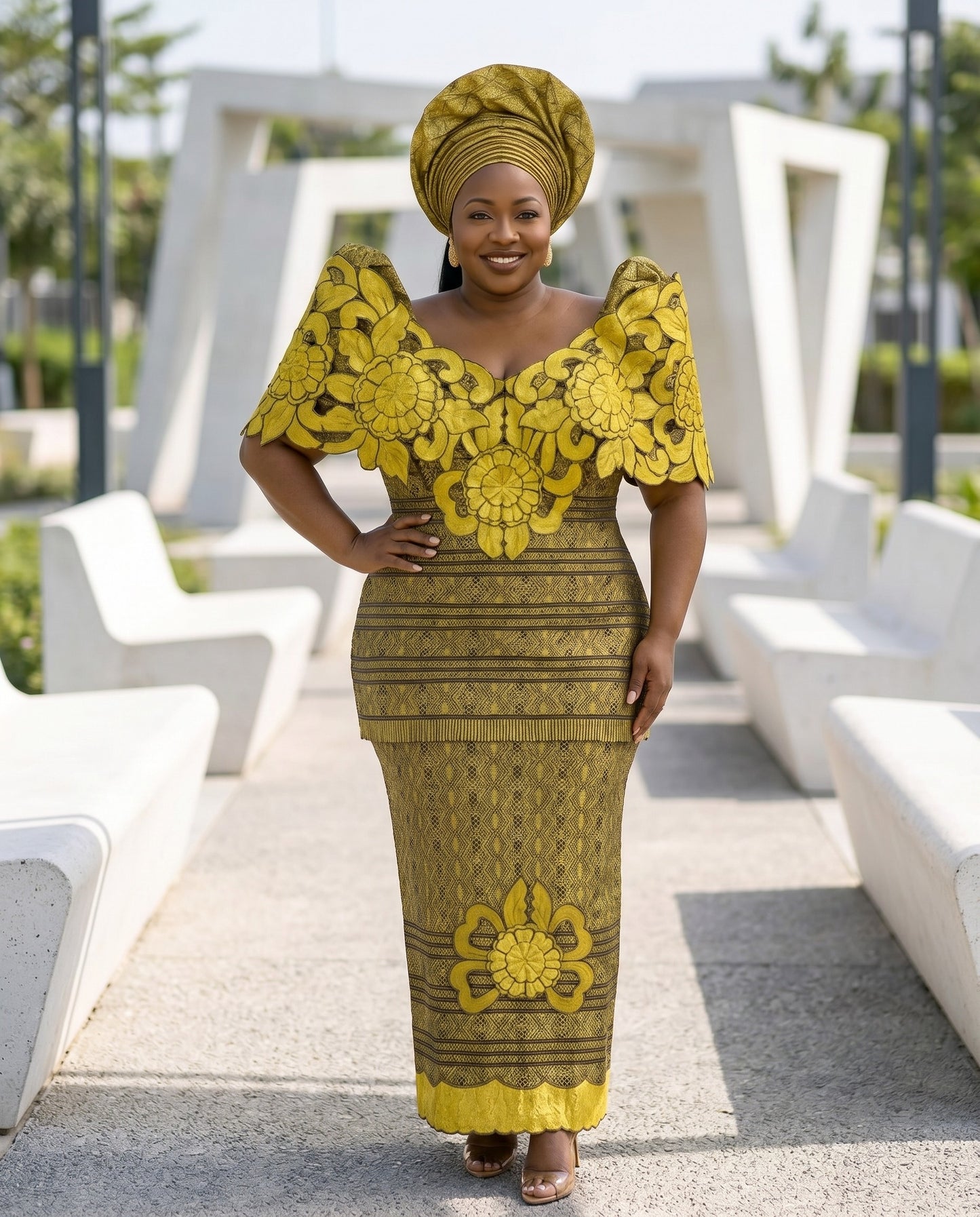 Women's Nigerian Lace Iro & Buba with Gele