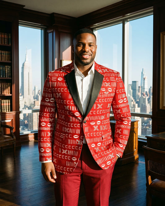 Men’s Red and White Mudcloth Print Blazer