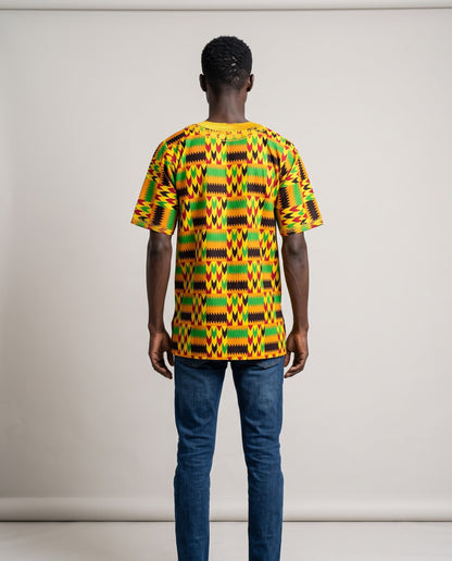 Men's African Kente Print Embroidered Dashiki Shirt (M)