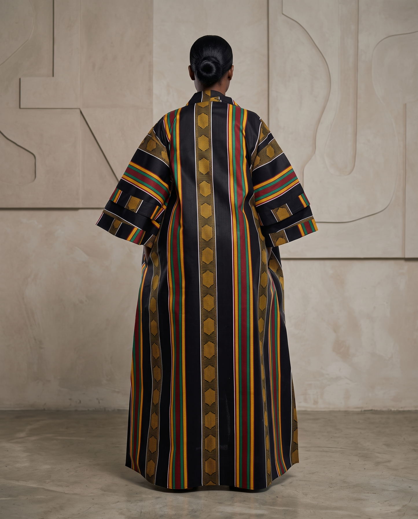 Black Kente African Print Kimono Duster w/Matching Headwrap