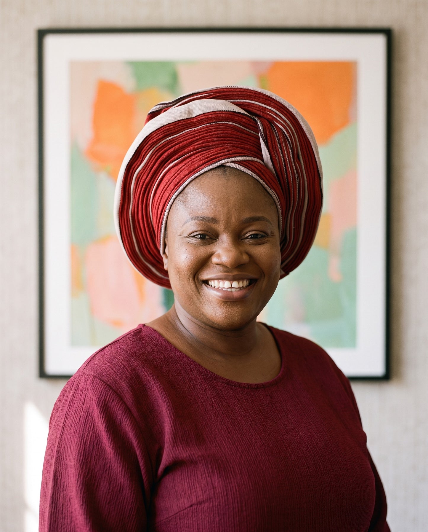 Burgundy, Cream & Black Aso Oke Gele