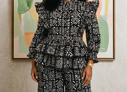 African Inspired Black & White Print Top