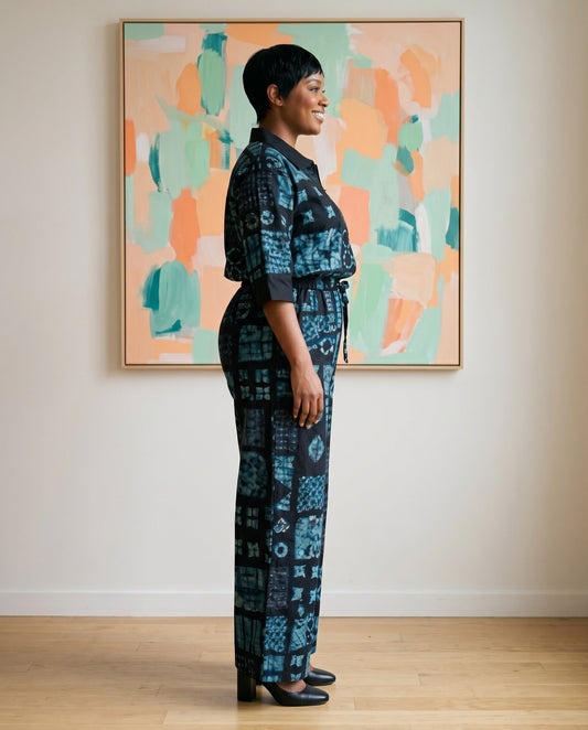 Black & Teal African Print Two-Piece Set