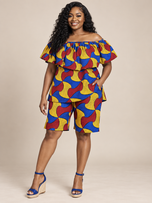 African Print Off Shoulder Shorts set
