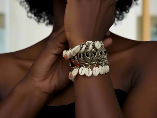 Metal Cuff African Cowrie Shell Bracelet