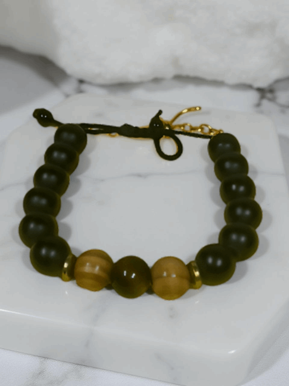 Men's African Glass Black/Brown Bead Bracelet.