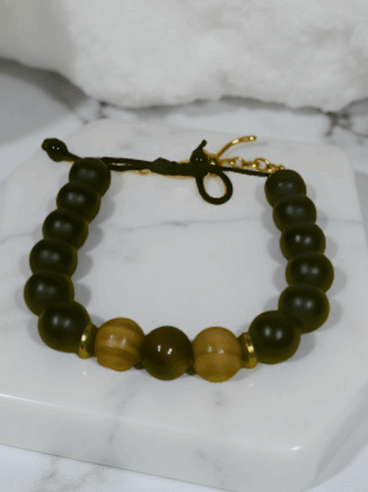 Men's African Glass Black/Brown Bead Bracelet.
