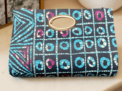 Indigo Batik Design African Print Clutch Tote Bag