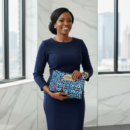 Indigo Batik Design African Print Clutch Tote Bag