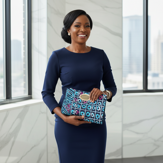 Indigo Batik Design African Print Clutch Tote Bag