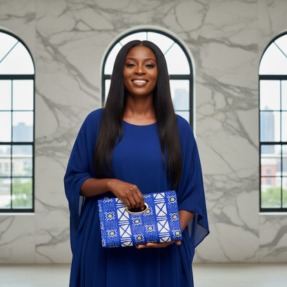Royal Blue African Print Clutch Tote Bag