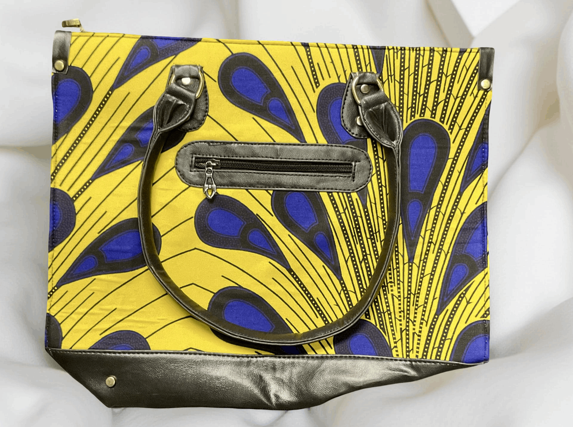 Ankara African Yellow Peacock Print Purse/Tote Bag