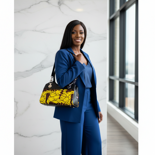 Kuma Sunrise African Print Leather-Top Shoulder Purse