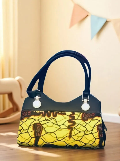 Kuma Sunrise African Print Leather-Top Shoulder Purse