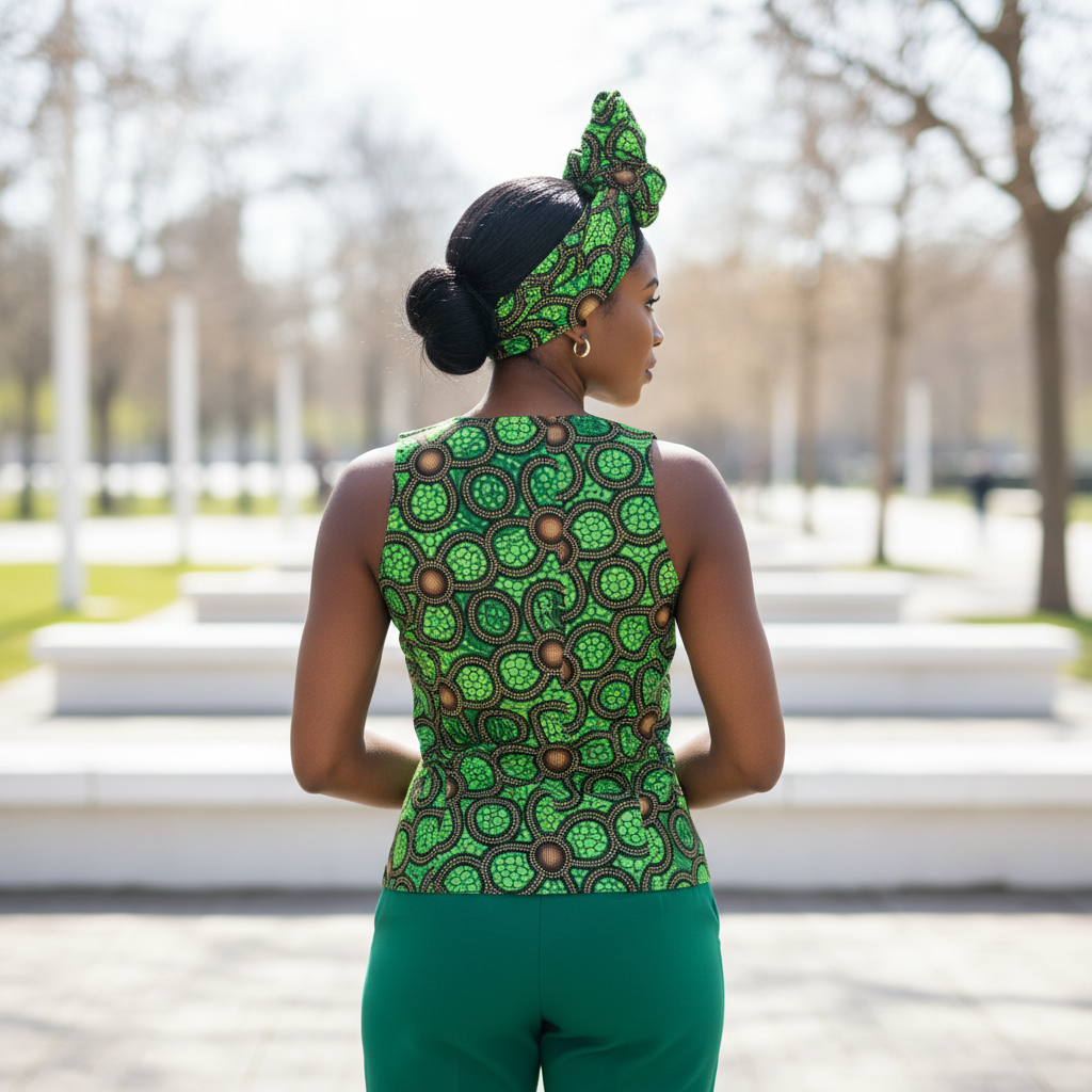 Vibrant African Green Circular Print Vest