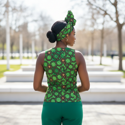 Vibrant African Green Circular Print Vest
