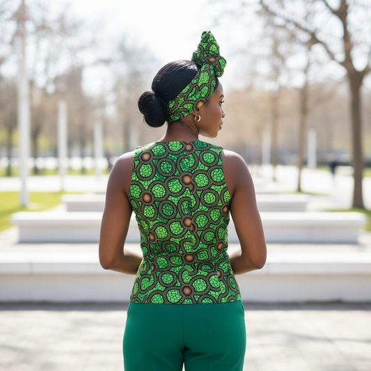 Vibrant African Green Circular Print Vest