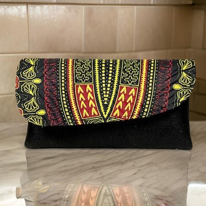 African Inspired Black Dashiki Print Woven Small Clutch Purse - MAGOS