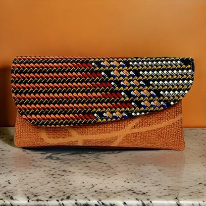 African Inspired Orange Print Woven Small Clutch Purse - MAGOS