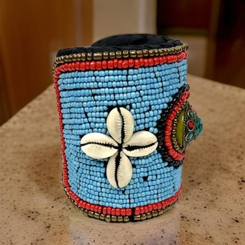 African Style Light Blue Cuff Beaded Bracelet