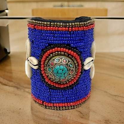 African Style Royal Blue Cuff Beaded Bracelet