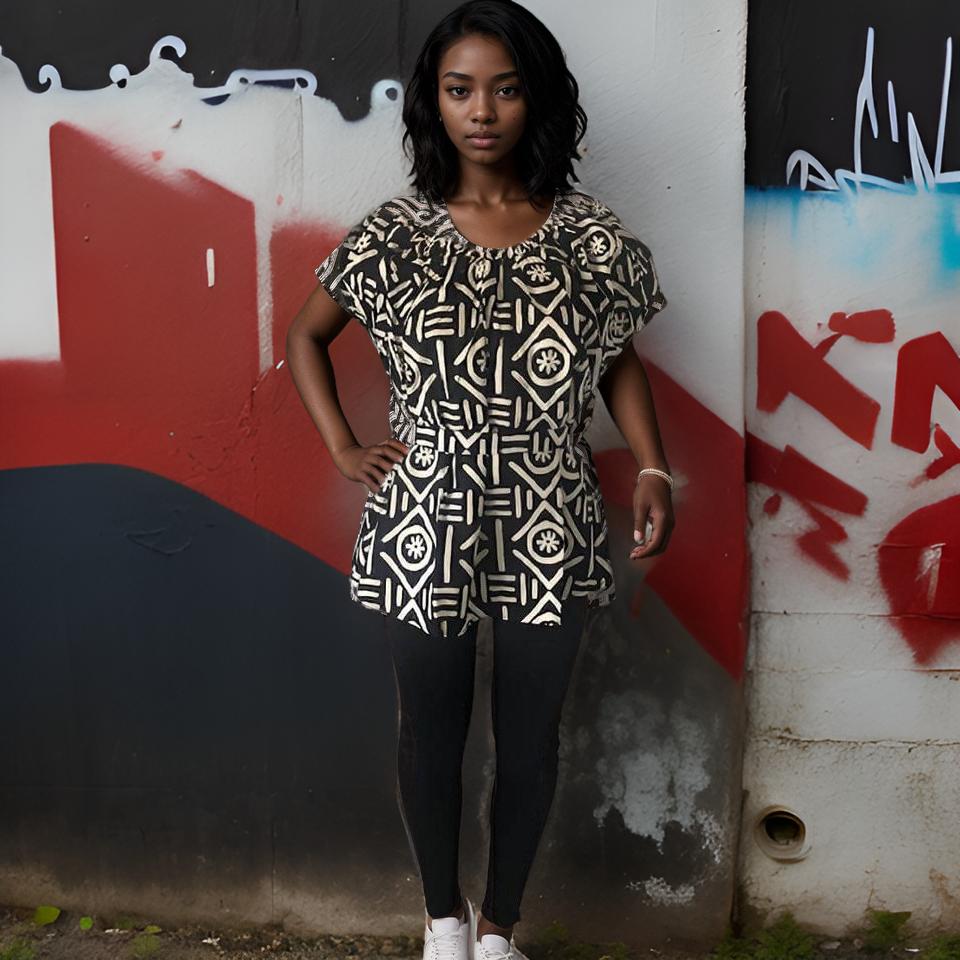 Women's African Print Frill Top Blouse with Belt