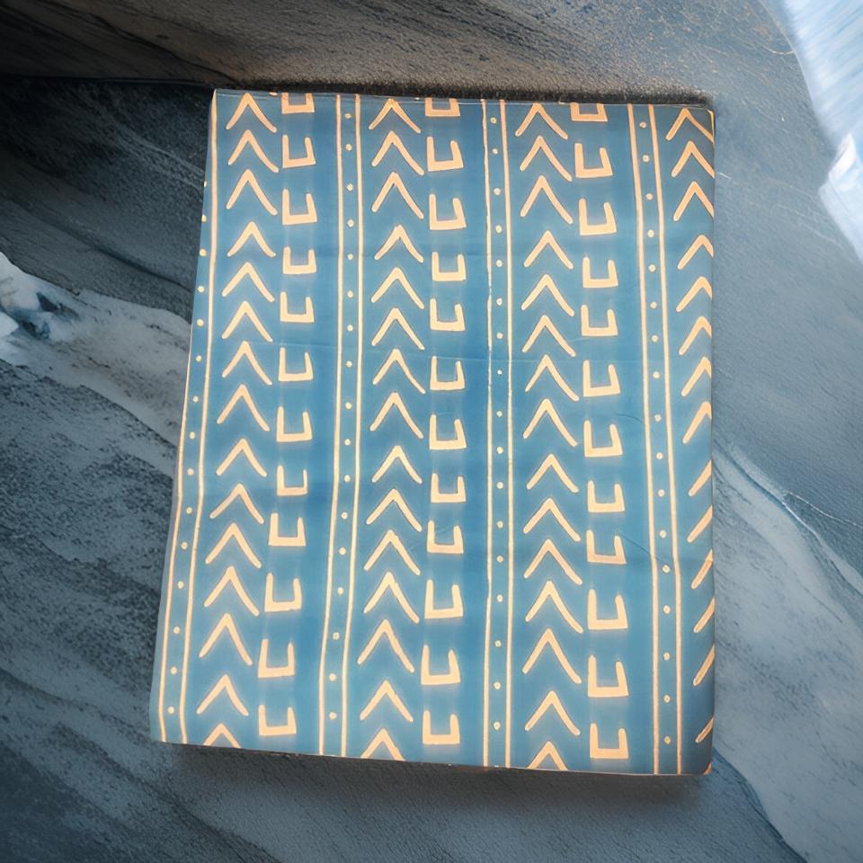 African Light Blue Mud Cloth Print Head Wrap Scarf