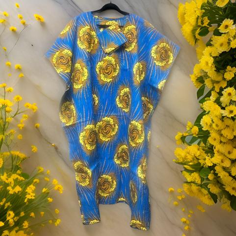Royal Blue Floral Print Large Kaftan Dress
