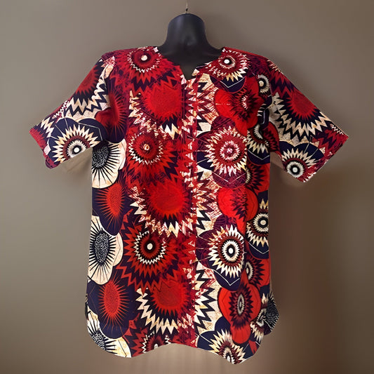 Men's Red African Print Embroidered Dashiki Shirt - Premium African Apparel from MAGOS - Just $45! Shop this and more African Apparel now 
