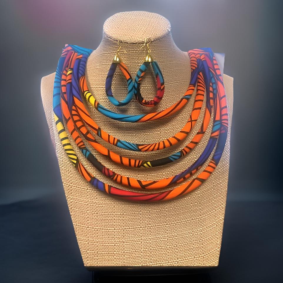 African Print Convertible Clutch Purse w/Matching Necklace & Earrings
