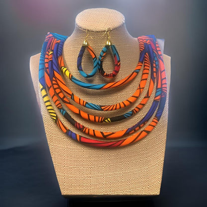 African Print Convertible Clutch Purse w/Matching Necklace & Earrings