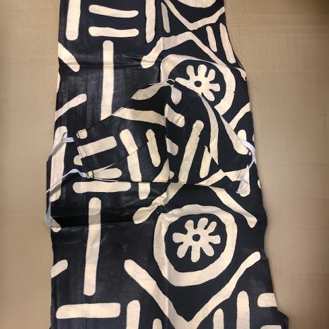 African Black/Cream Print Headwrap w/Matching Mask
