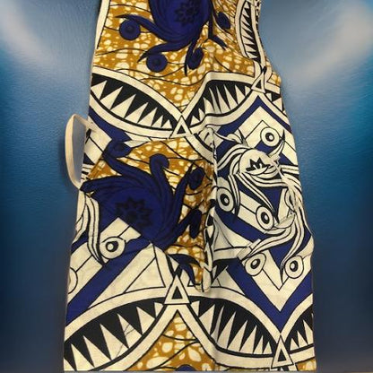 African Blue/White Print Headwrap w/Matching Mask - MAGOS