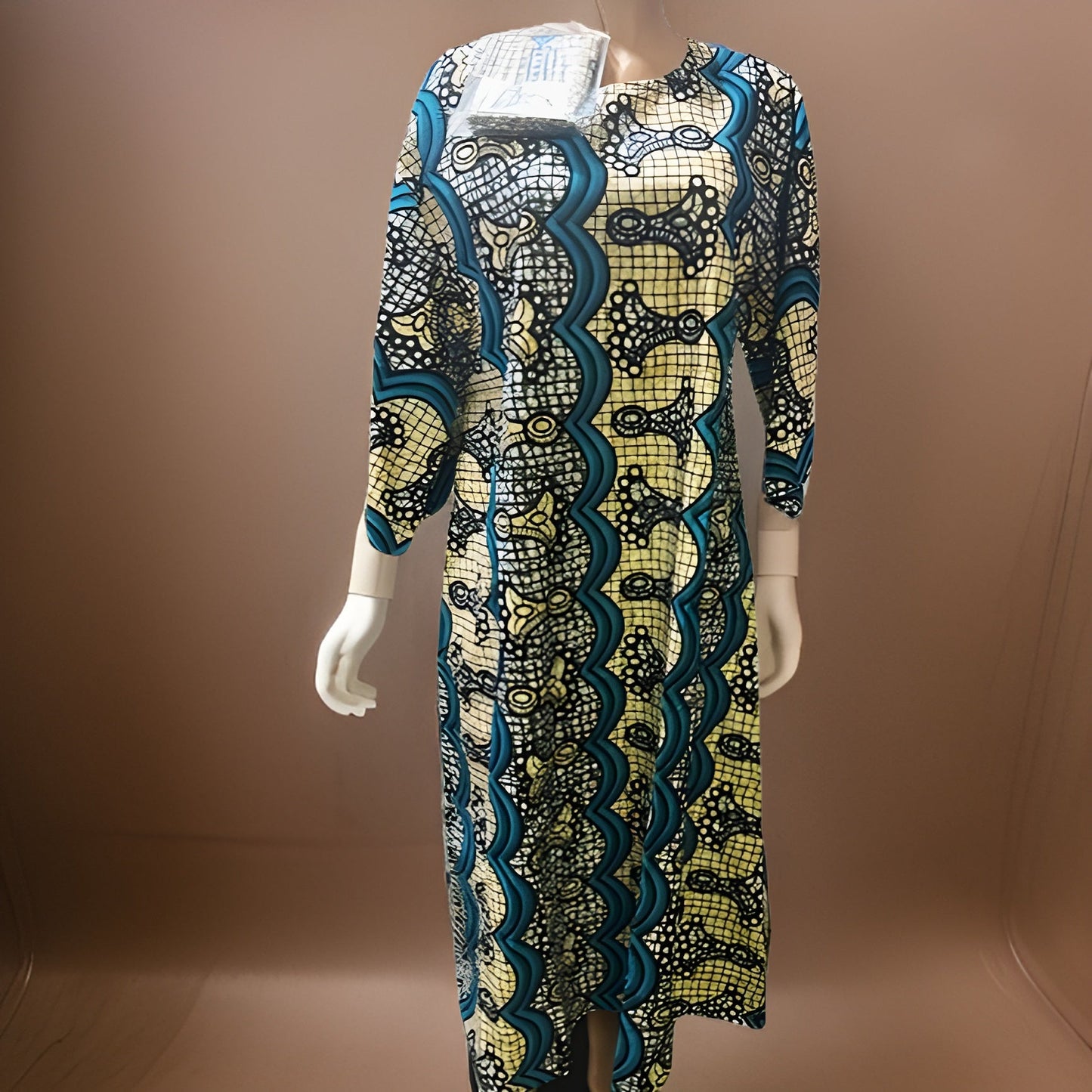 Long Ankara Teal/Yellow Print Umbrella dress - Premium African Apparel from MAGOS - Just $40! Shop this and more African Apparel now 