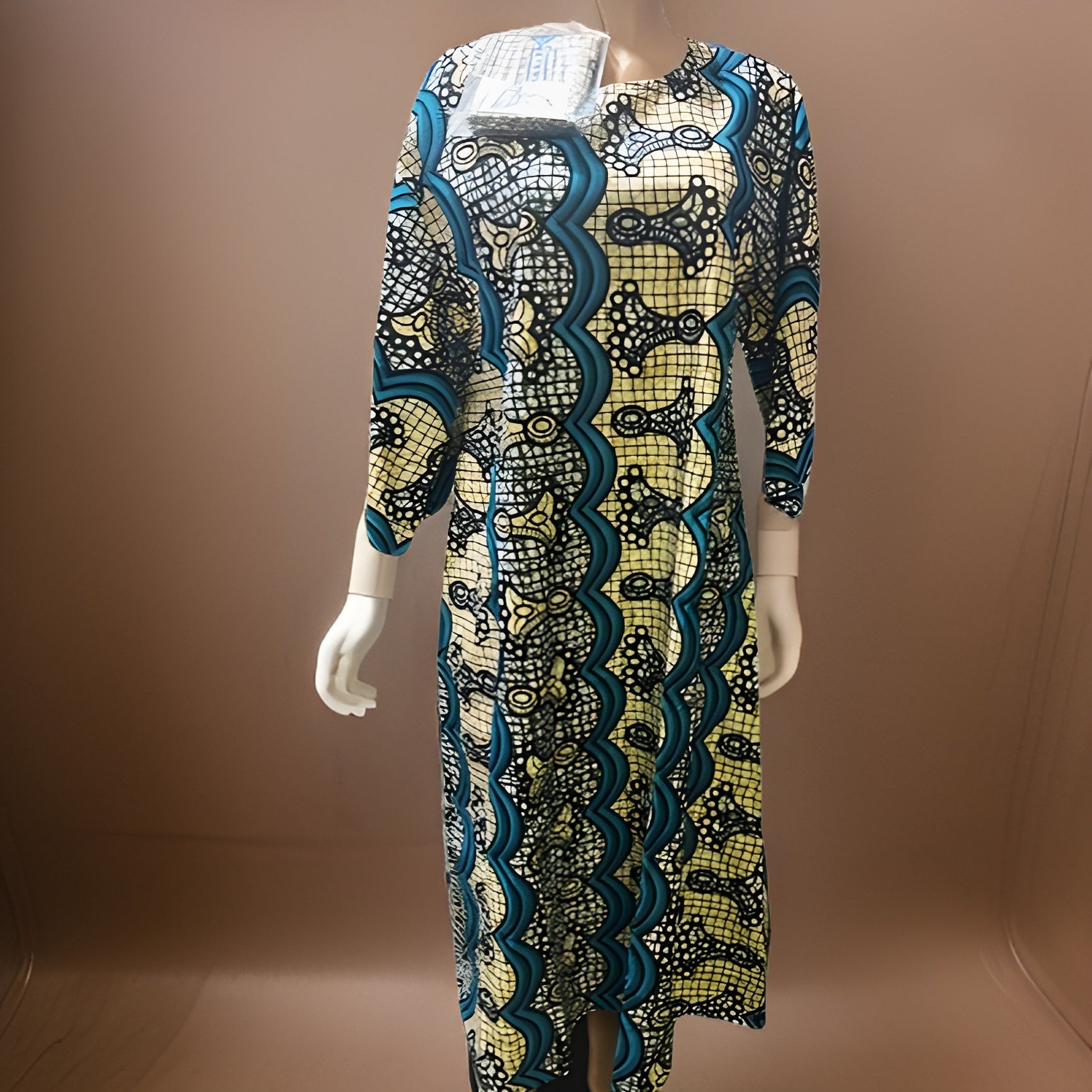 Long Ankara Teal/Yellow Print Umbrella dress - Premium African Apparel from MAGOS - Just $40! Shop this and more African Apparel now 